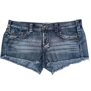 Mudd Y2K Low Rise Cut-Off Denim Shorts Juniors Size 15 Medium Wash Blue booty
